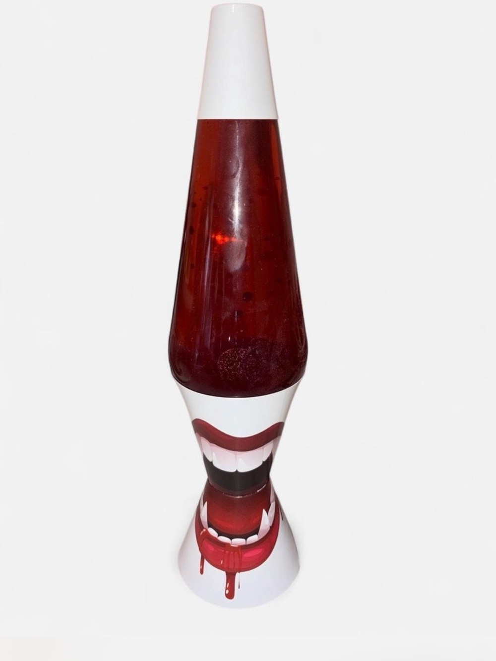 Bold Red Glass Lava Lamp with Lip Graphic